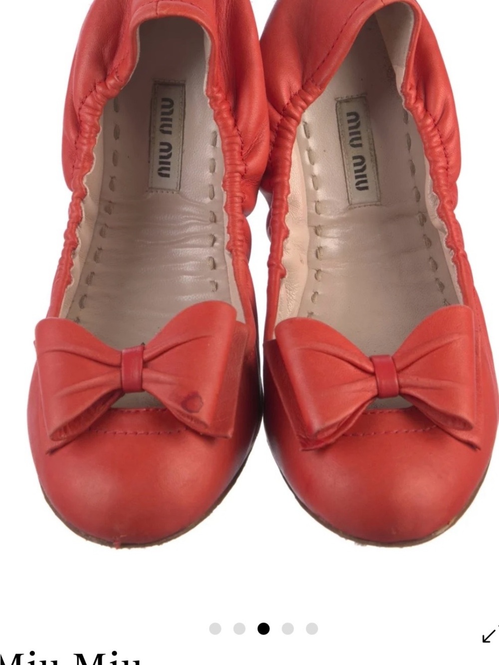 Miu Miu Coral Red Bow Leather Ballet Flat - Picture 2 of 16
